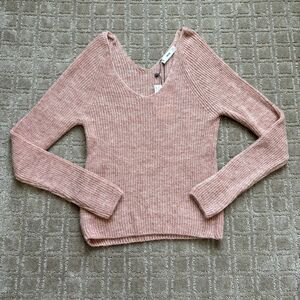 Mango MNG Alpaca Blend V Neck Sweater Size Women's Medium Pink Knit Soft NWT